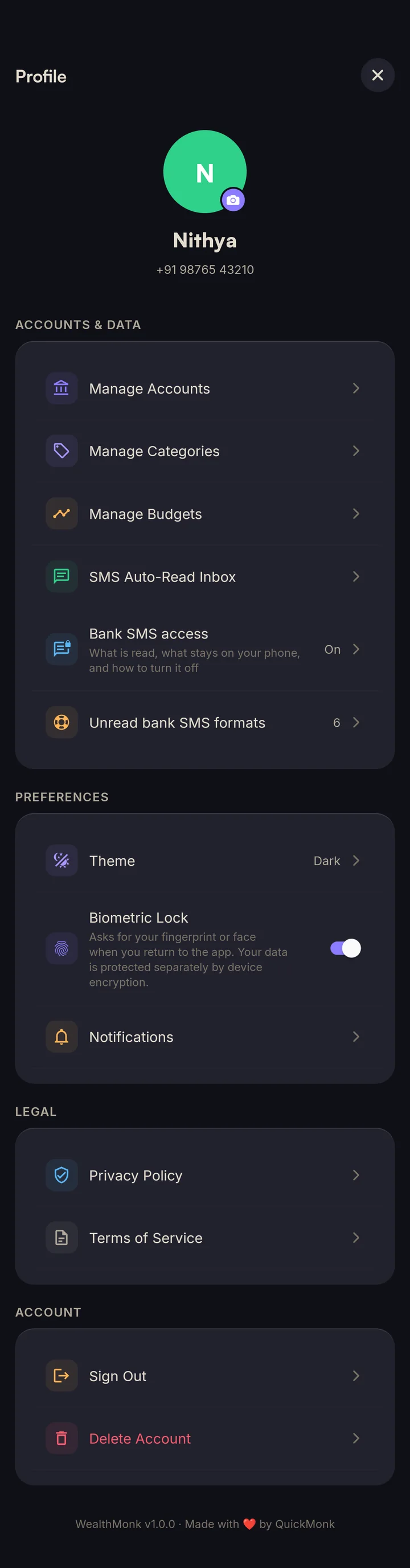 profile screen